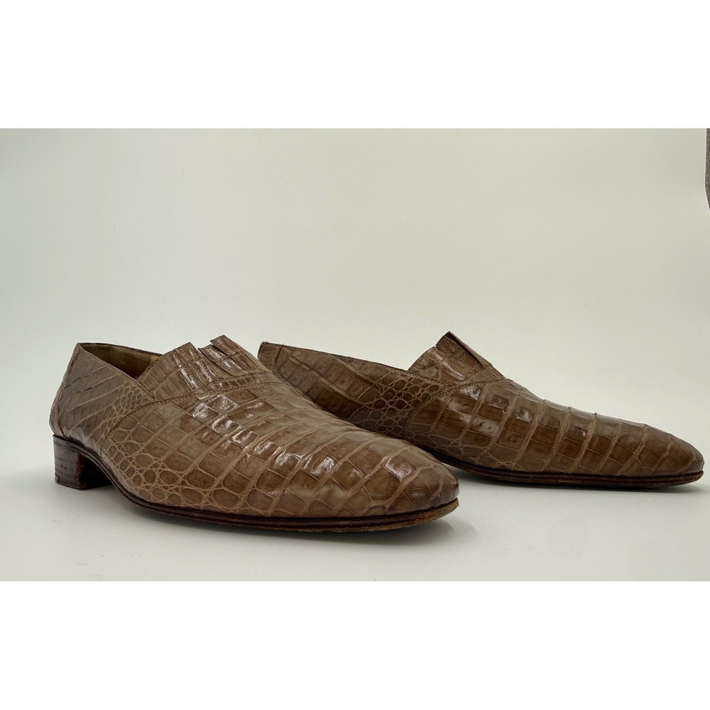 Vintage Genuine Alligator Crocodile Loafers Mens Size 7.5 Tan Brown Exotic Skin